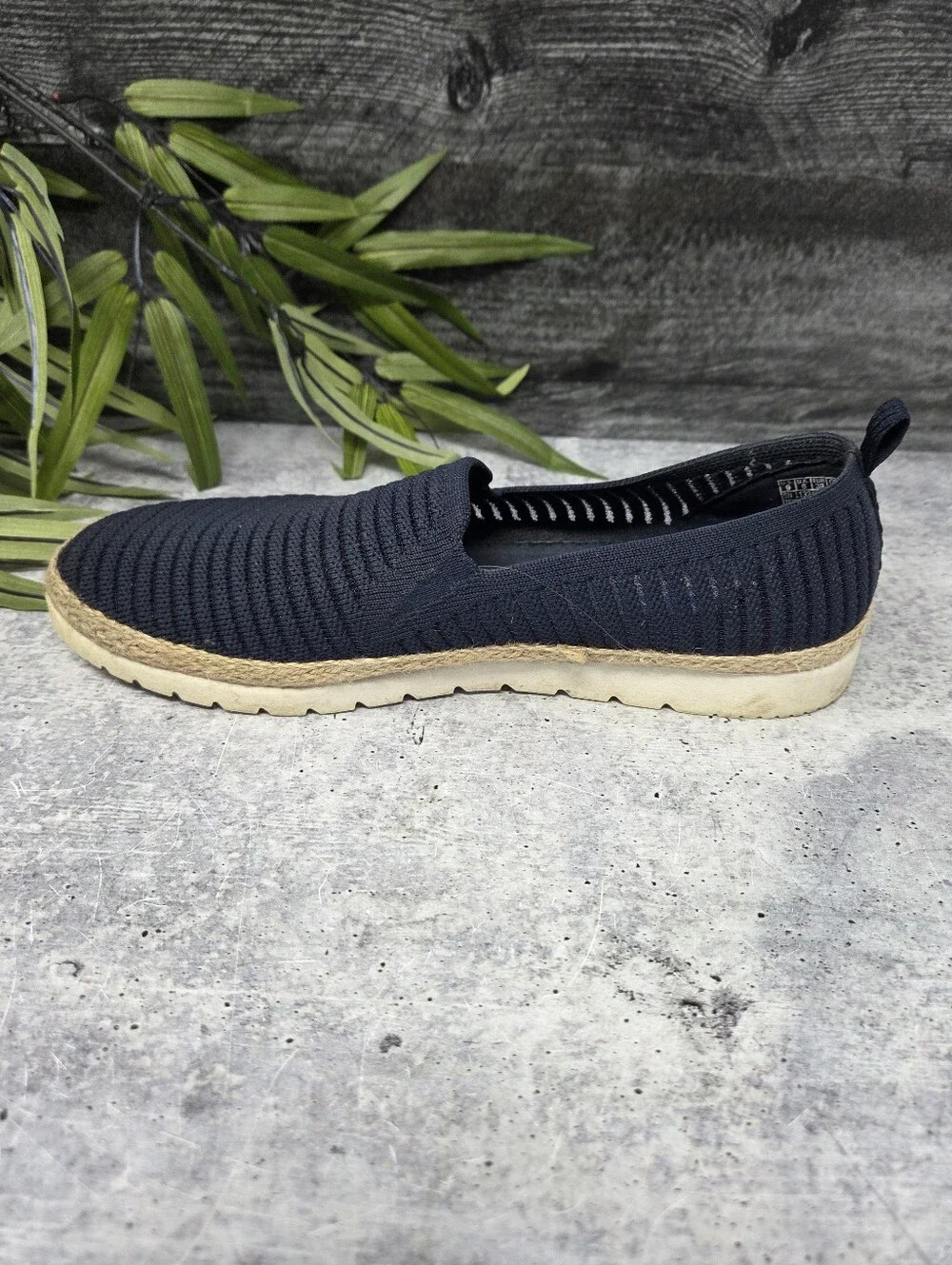 Bobs Skechers Navy Blue Flexpadrille Slip-On Shoes Jute Wrapped Midsole Size 9